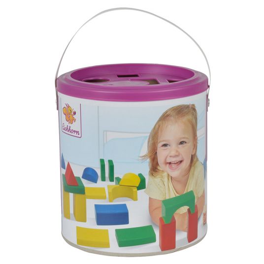 Eichhorn Wooden blocks 30 pieces in bucket with sorting game - Multicolor