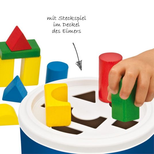 Eichhorn Mattoncini di legno 30 pezzi in un secchio con gioco di selezione - Multicolore