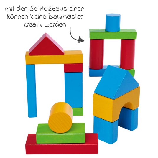 Eichhorn Holzbausteine 50 Stück - extra große Teile - in Box - Bunt