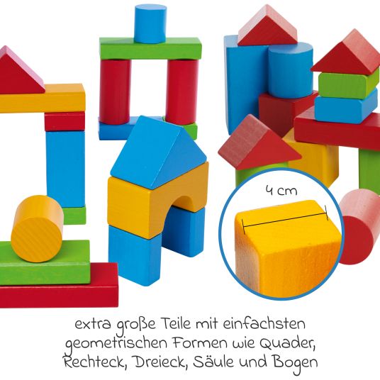 Eichhorn Blocchi da costruzione in legno 50 pezzi - pezzi extra large - in scatola - colorati