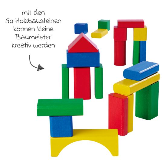 Eichhorn Blocchi da costruzione in legno 50 pezzi - in scatola con gioco di ordinamento - Colorati