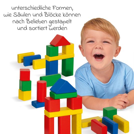 Eichhorn Wooden building blocks 50 pieces - in box with sorting game - Colorful