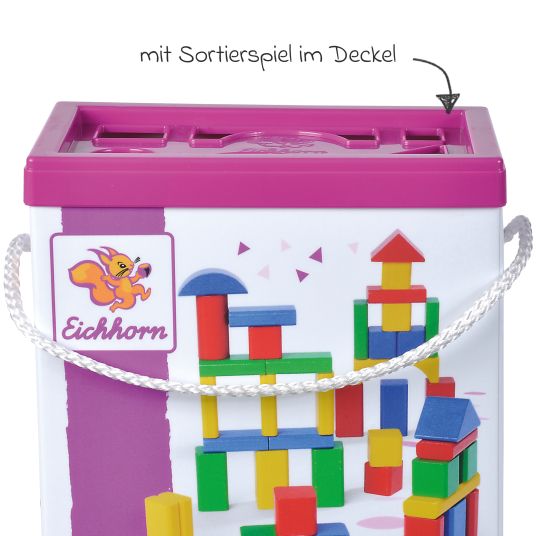 Eichhorn Blocchi da costruzione in legno 50 pezzi - in scatola con gioco di ordinamento - Colorati