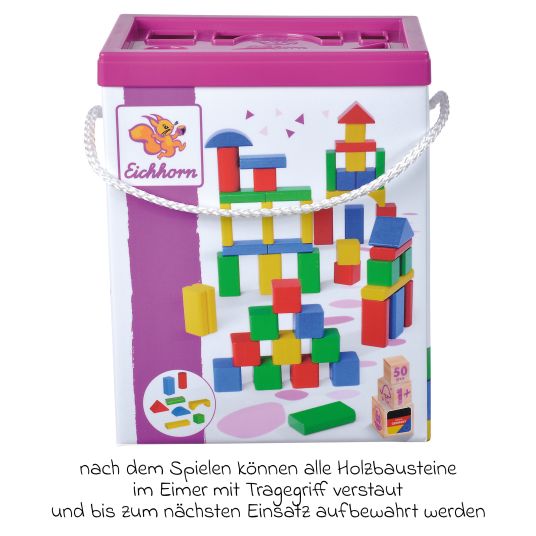 Eichhorn Wooden building blocks 50 pieces - in box with sorting game - Colorful
