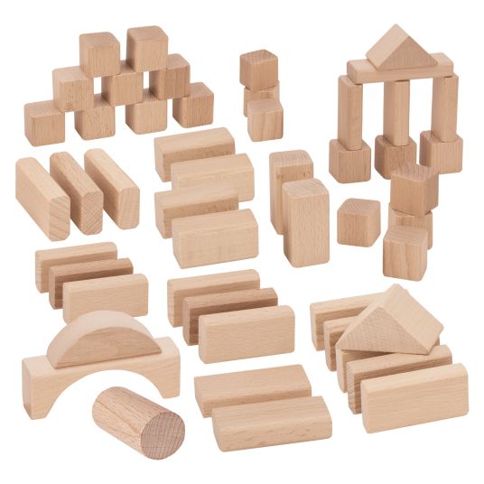 Eichhorn Wooden building blocks 50 pieces - in box with sorting game - nature