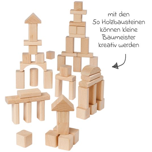 Eichhorn Holzbausteine 50 Stück - in Box mit Sortierspiel - Natur