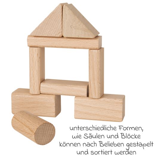Eichhorn Blocchi da costruzione in legno 50 pezzi - in scatola con gioco di selezione - natura