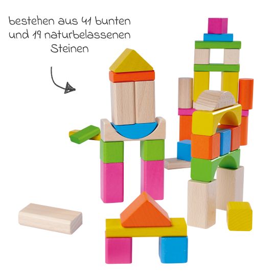 Eichhorn Blocchi da costruzione in legno 60 pezzi - in scatola con gioco di selezione - colorati e naturali
