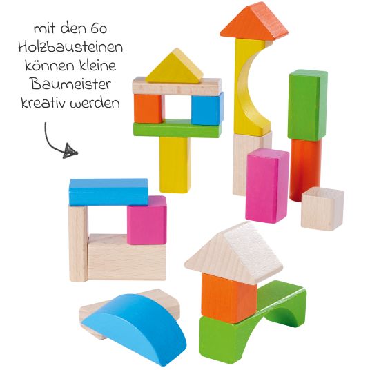 Eichhorn Holzbausteine 60 Stück - in Box mit Sortierspiel - Bunt & Natur