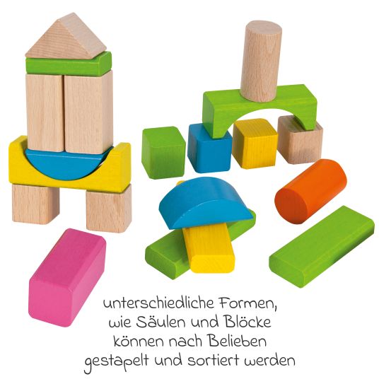 Eichhorn Wooden building blocks 60 pieces - in box with sorting game - Colorful & natural