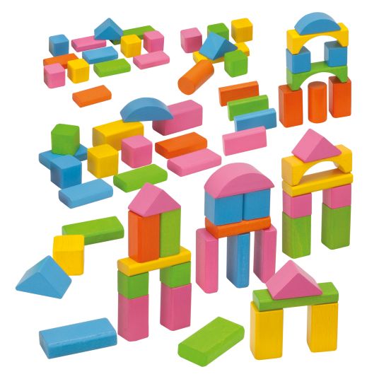 Eichhorn Wooden building blocks 75 pieces - in box with sorting game - Colorful