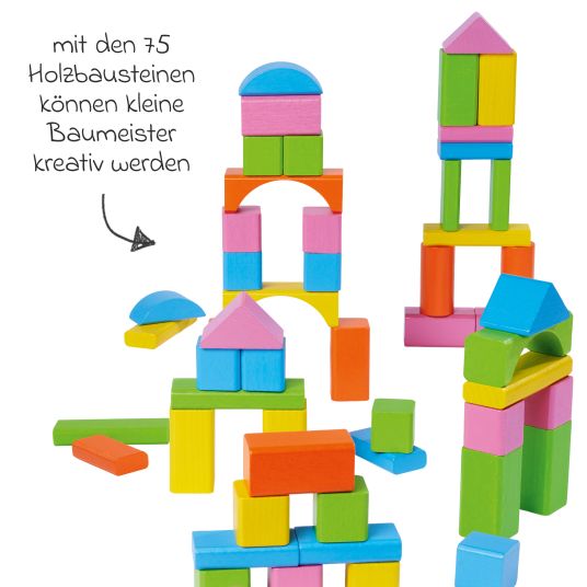 Eichhorn Holzbausteine 75 Stück - in Box mit Sortierspiel - Bunt