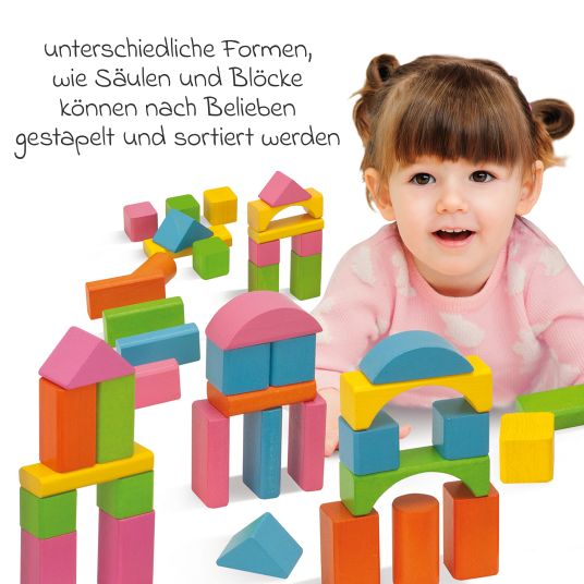 Eichhorn Wooden building blocks 75 pieces - in box with sorting game - Colorful