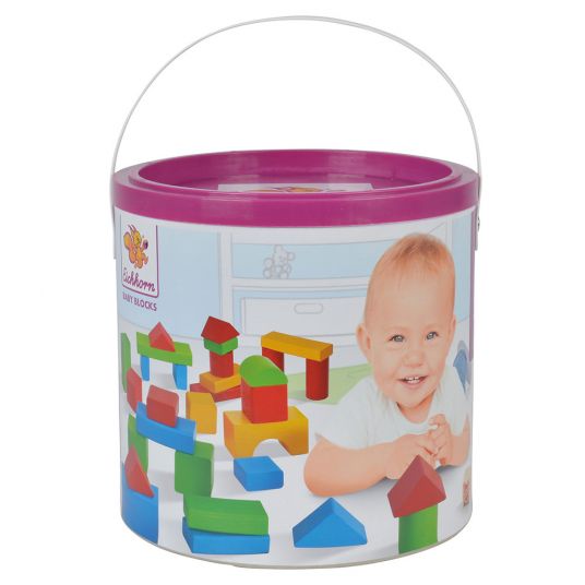 Eichhorn Blocchi da costruzione in legno Baby Box 50 pezzi in un secchiello - Multicolore
