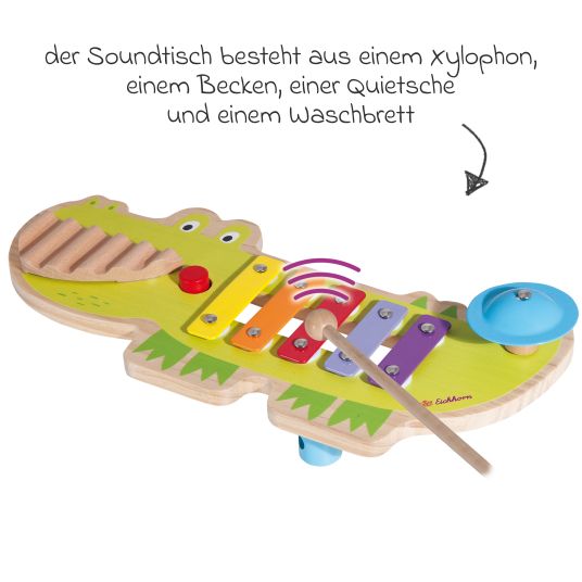 Eichhorn Musiktisch Krokodil - mit Xylophon, Becken, Quietsche und Waschbrett