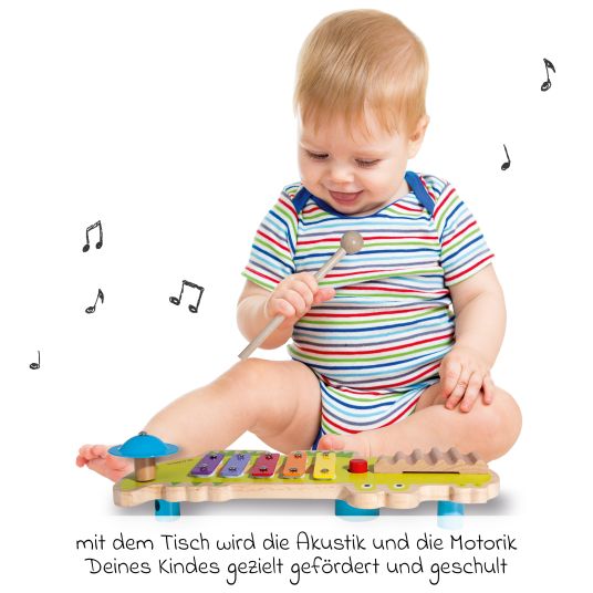 Eichhorn Crocodile music table - with xylophone, cymbal, squeaker and washboard