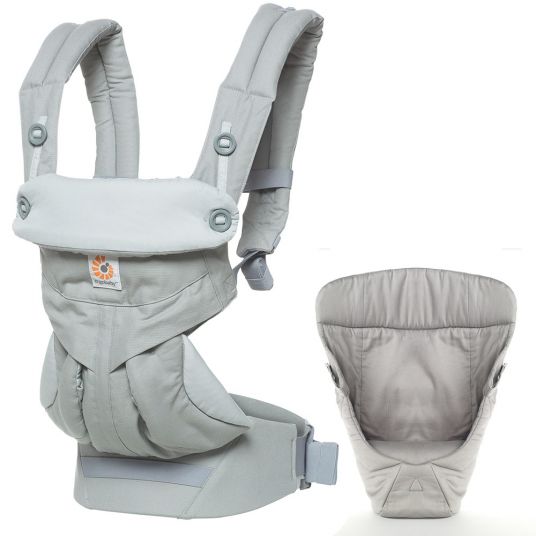 Ergobaby Baby Carrier 360 from birth incl. newborn insert Easy Snug Grey & 2 in 1 Winter Cover - Pearl Grey