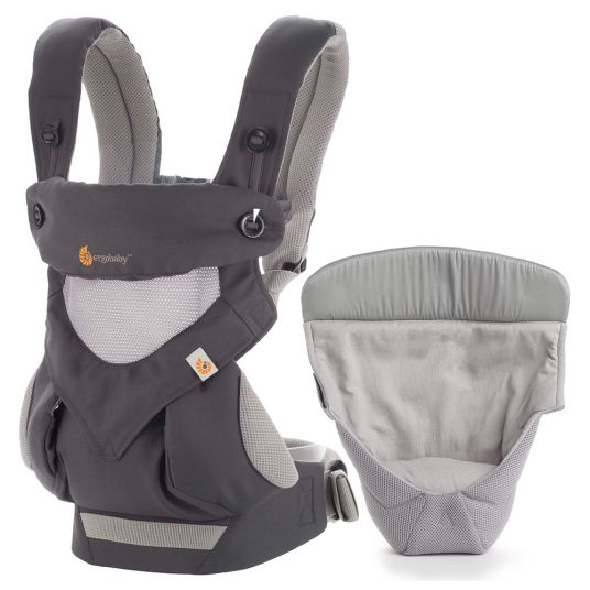 Ergobaby Set porta bebè 360 Cool Air Mesh Pacchetto dalla nascita incluso inserto neonato Cool Air Easy Snug Grey - Grigio carbone