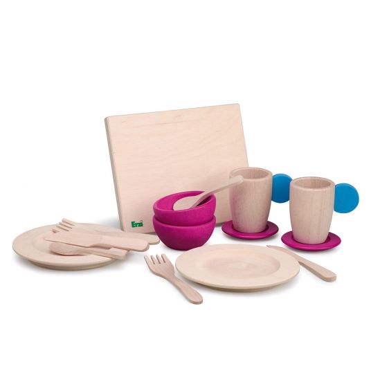 Erzi 15-piece tableware set - Nature Pink Blue