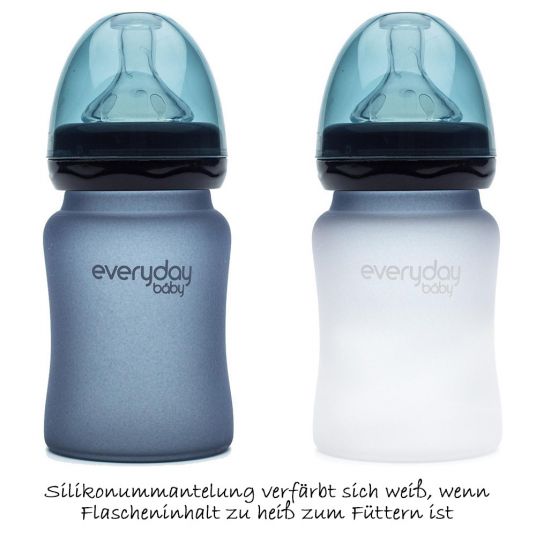 Everyday Baby Glass bottle with silicone jacket and heat sensor 150 ml - silicone size S - Blueberry