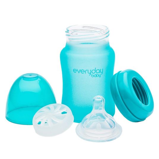 Everyday Baby Glas-Flasche mit Silikonmantel und Wärmesensor 150 ml - Silikon Gr. S - Turquoise