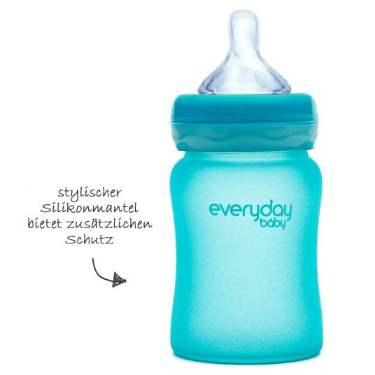 Everyday Baby Bottiglia in vetro con manicotto in silicone e sensore di calore 150 ml - Silicone Gr. S - Turchese