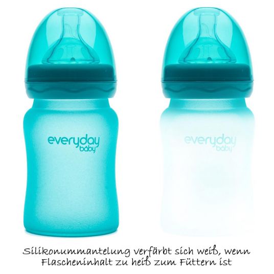 Everyday Baby Glas-Flasche mit Silikonmantel und Wärmesensor 150 ml - Silikon Gr. S - Turquoise
