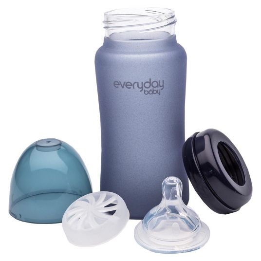 Everyday Baby Glass bottle with silicone jacket and heat sensor 240 ml - silicone size M - Blueberry
