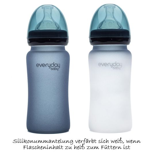 Everyday Baby Glass bottle with silicone jacket and heat sensor 240 ml - silicone size M - Blueberry