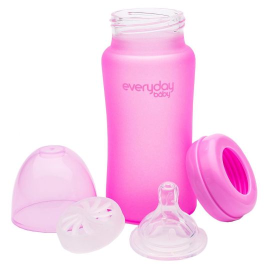 Everyday Baby Glass bottle with silicone jacket and heat sensor 240 ml - silicone size M - Pink