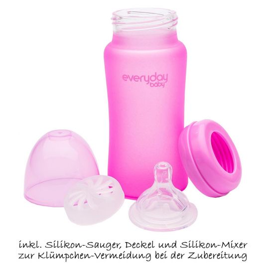 Everyday Baby Glass bottle with silicone jacket and heat sensor 240 ml - silicone size M - Pink