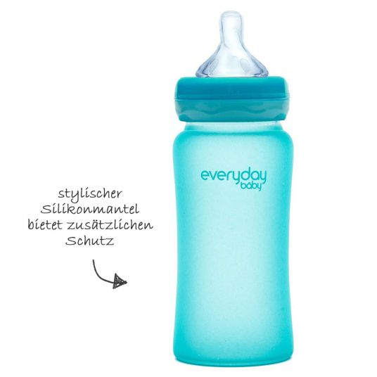 Everyday Baby Glass bottle with silicone jacket and heat sensor 240 ml - silicone size M - Turquoise