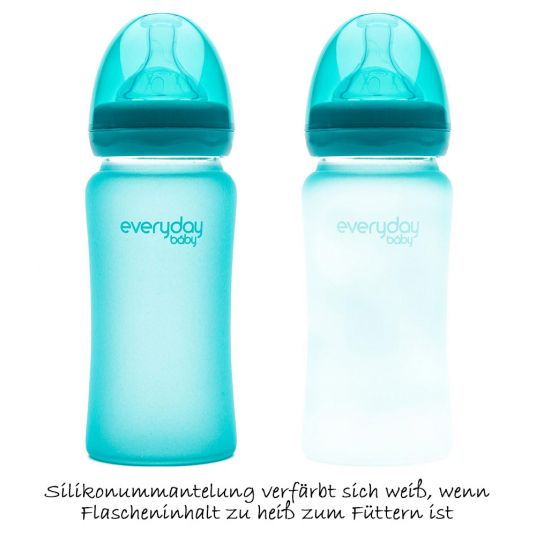Everyday Baby Bottiglia in vetro con manicotto in silicone e sensore termico 240 ml - Silicone Gr. M - Turchese