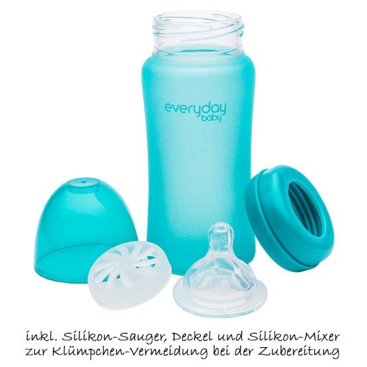 Everyday Baby Glas-Flasche mit Silikonmantel und Wärmesensor 240 ml - Silikon Gr. M - Turquoise