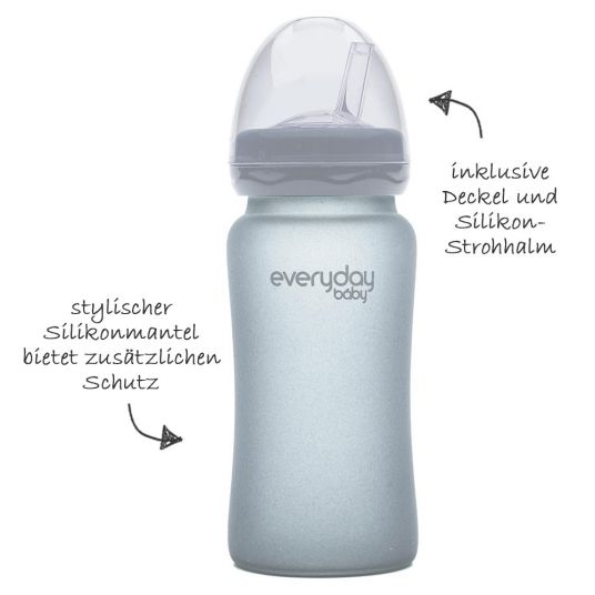 Everyday Baby Glas-Trinkbecher Straw Cup mit Silikonmantel 240 ml - Quiet Grey
