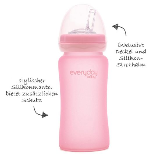 Everyday Baby Glas-Trinkbecher Straw Cup mit Silikonmantel 240 ml - Rose Pink