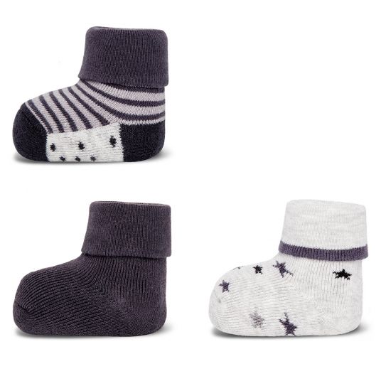 Ewers First Baby Socks 3 Pack - Anthracite Grey Offwhite - Sizes 0 - 4 Months