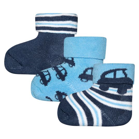 Ewers First Baby Socks 3 Pack - Cars - Blue - Size 0 - 4 months