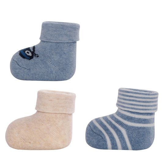 Ewers First Baby Socks 3 Pack - Blue Beige - Size 0 - 4 months