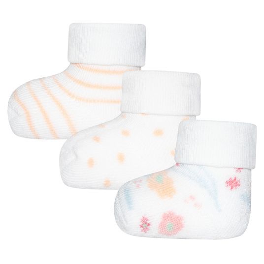 Ewers First Baby Socks 3 Pack - Floral - White - Sizes 0 - 4 months