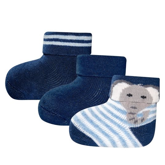 Ewers First Baby Socks 3 Pack - Elephant - Dark Blue - Sizes 0 - 4 Months