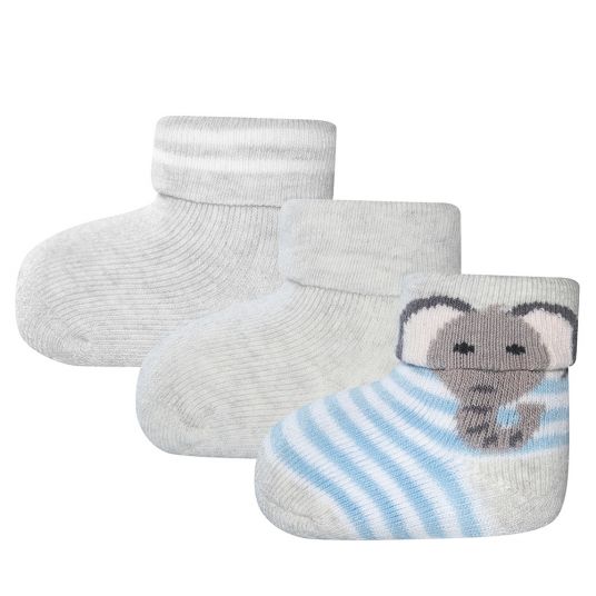 Ewers First Baby Socks 3 Pack - Elephant - Grey - Size 0 - 4 months