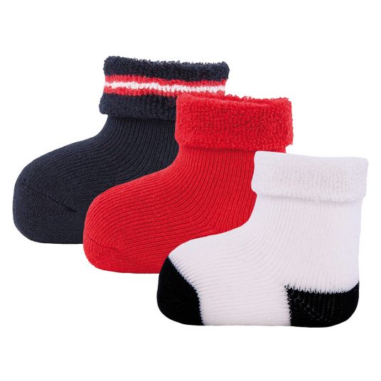 Ewers First Time Socks 3 Pack - Size 0 - 4 Months - Red Navy Offwhite