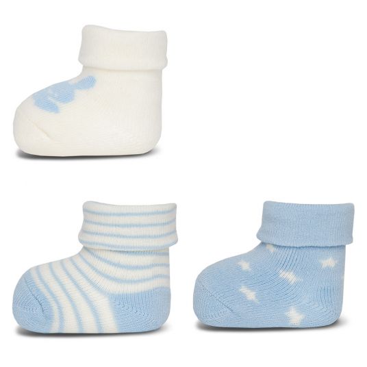 Ewers First Baby Socks 3 Pack - Light Blue Offwhite - Sizes 0 - 4 Months