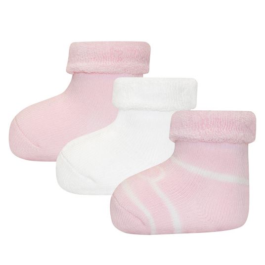 Ewers First Baby Socks 3 Pack - Heart - Pink White - Size 0 - 4 months
