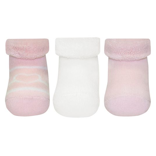 Ewers First Baby Socks 3 Pack - Heart - Pink White - Size 0 - 4 months