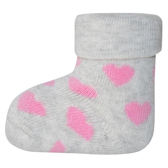 Ewers First Socks 3 Pack Hearts Cat - Grey Melange Pink