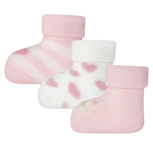 Ewers First Time Socks 3 Pack Hearts Cat - Pink White