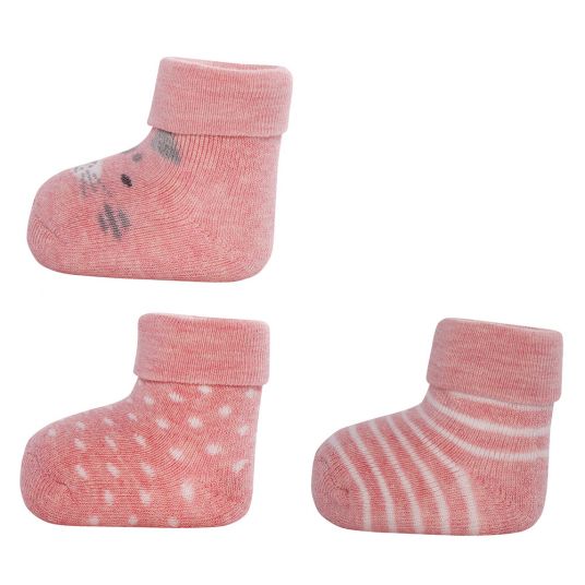 Ewers First Baby Socks 3 Pack - Kitten Pink Melange - Size 0 - 4 months