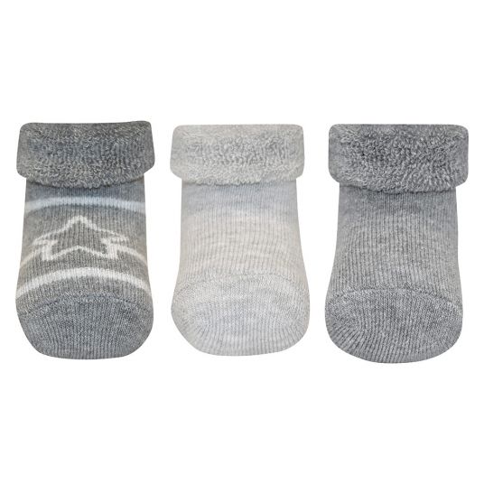 Ewers First Baby Socks 3 Pack - Star Grey - Sizes 0 - 4 months